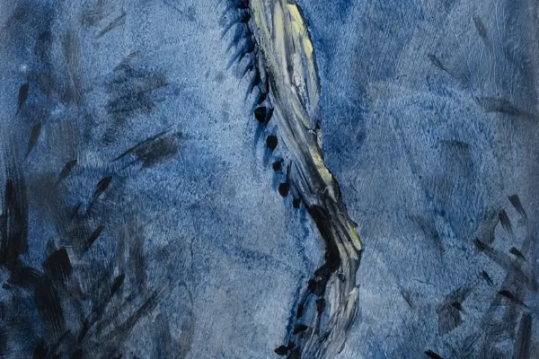Peinture de couleur bleue et jaune de Naples d'un dragon effrayé remontant vers la surface de l'eau