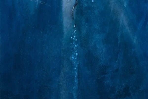 Peinture de couleur bleu piscine d'un dragon remontant vers la surface de l'eau.