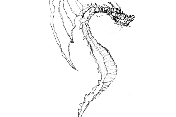 Dessin au crayon noir d'un dragon stylisé